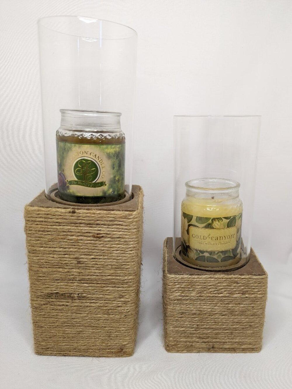Gold Canyon Teene Jute Stands Set of 2 with 6" Glass Chimneys
